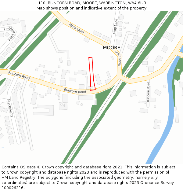 110, RUNCORN ROAD, MOORE, WARRINGTON, WA4 6UB: Location map and indicative extent of plot