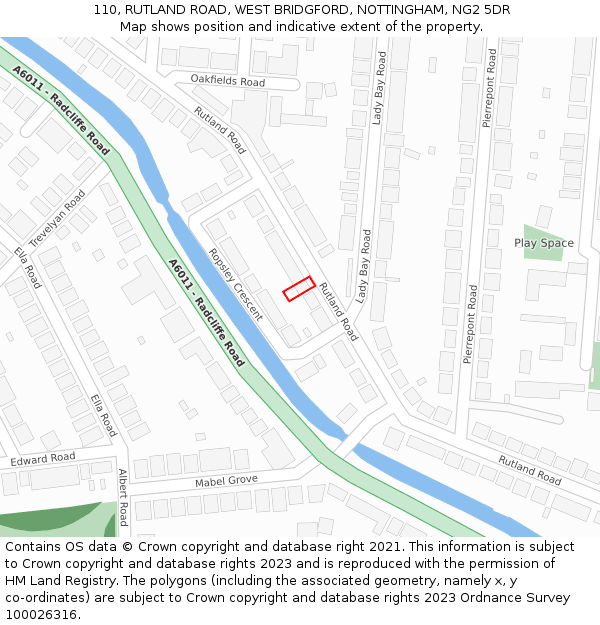 110, RUTLAND ROAD, WEST BRIDGFORD, NOTTINGHAM, NG2 5DR: Location map and indicative extent of plot