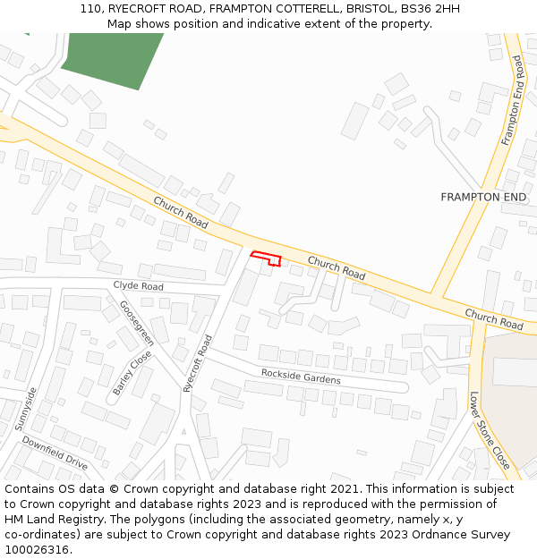 110, RYECROFT ROAD, FRAMPTON COTTERELL, BRISTOL, BS36 2HH: Location map and indicative extent of plot