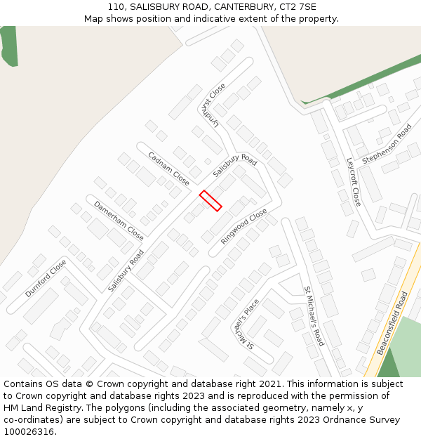 110, SALISBURY ROAD, CANTERBURY, CT2 7SE: Location map and indicative extent of plot