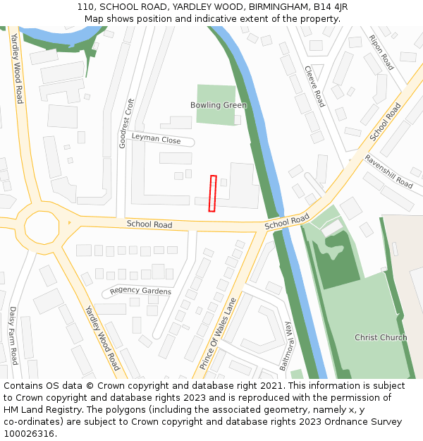 110, SCHOOL ROAD, YARDLEY WOOD, BIRMINGHAM, B14 4JR: Location map and indicative extent of plot