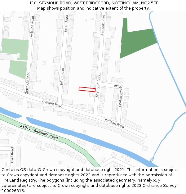 110, SEYMOUR ROAD, WEST BRIDGFORD, NOTTINGHAM, NG2 5EF: Location map and indicative extent of plot