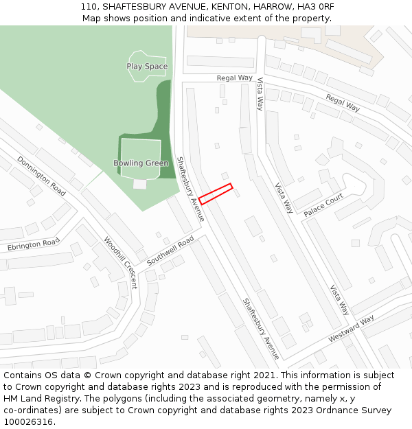 110, SHAFTESBURY AVENUE, KENTON, HARROW, HA3 0RF: Location map and indicative extent of plot