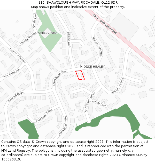 110, SHAWCLOUGH WAY, ROCHDALE, OL12 6DR: Location map and indicative extent of plot