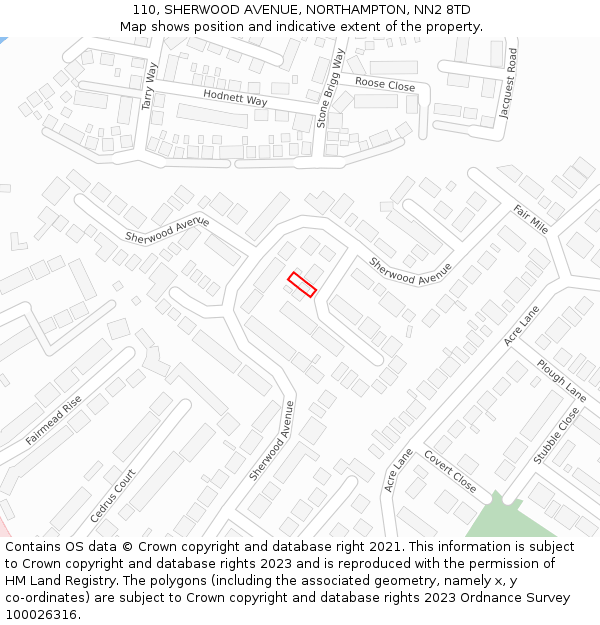 110, SHERWOOD AVENUE, NORTHAMPTON, NN2 8TD: Location map and indicative extent of plot