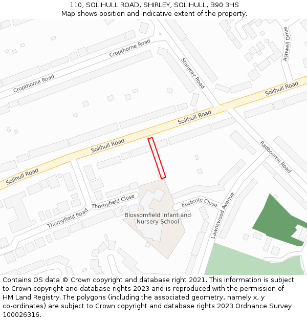 110, SOLIHULL ROAD, SHIRLEY, SOLIHULL, B90 3HS: Location map and indicative extent of plot