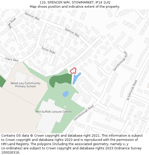 110, SPENCER WAY, STOWMARKET, IP14 1UQ: Location map and indicative extent of plot