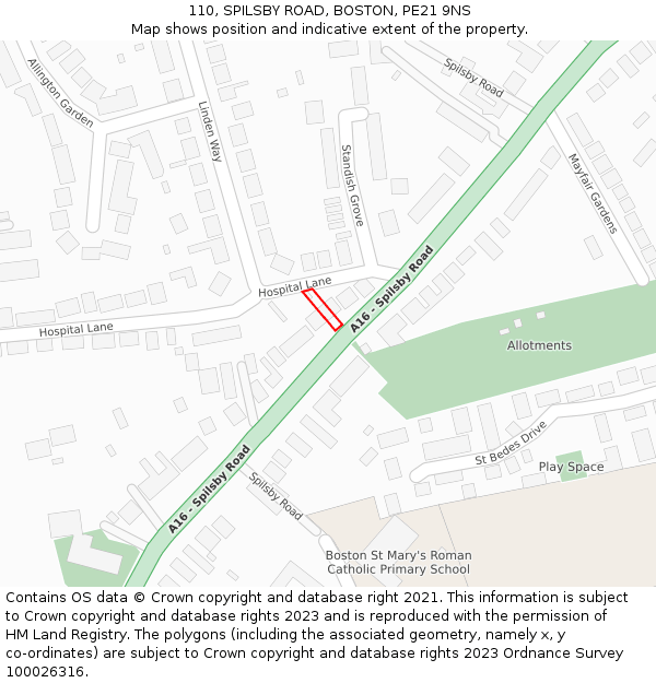 110, SPILSBY ROAD, BOSTON, PE21 9NS: Location map and indicative extent of plot