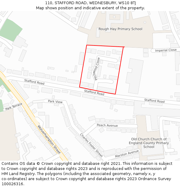 110, STAFFORD ROAD, WEDNESBURY, WS10 8TJ: Location map and indicative extent of plot