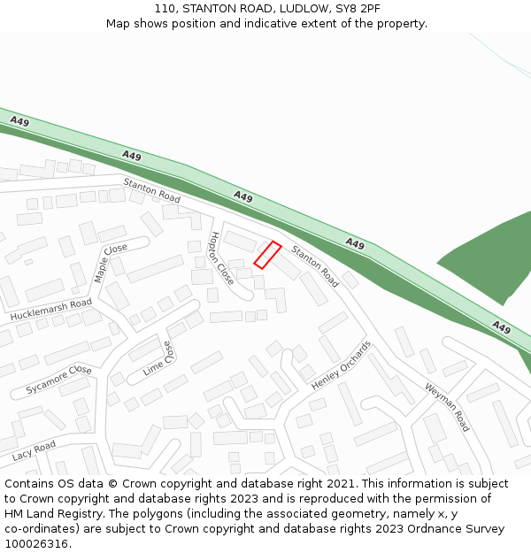 110, STANTON ROAD, LUDLOW, SY8 2PF: Location map and indicative extent of plot