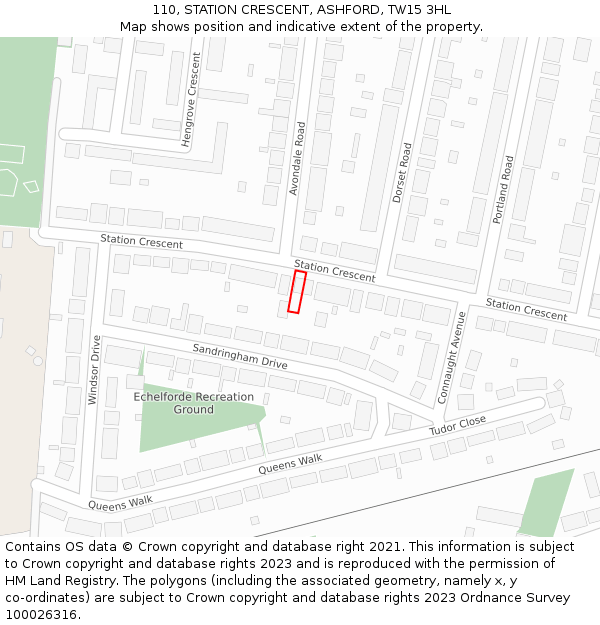 110, STATION CRESCENT, ASHFORD, TW15 3HL: Location map and indicative extent of plot