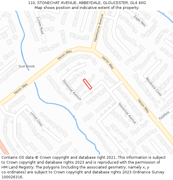 110, STONECHAT AVENUE, ABBEYDALE, GLOUCESTER, GL4 4XG: Location map and indicative extent of plot