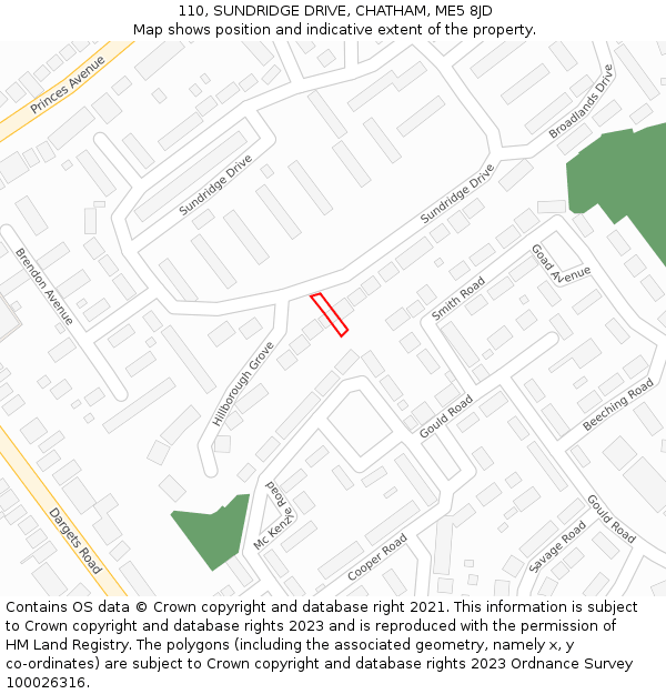 110, SUNDRIDGE DRIVE, CHATHAM, ME5 8JD: Location map and indicative extent of plot