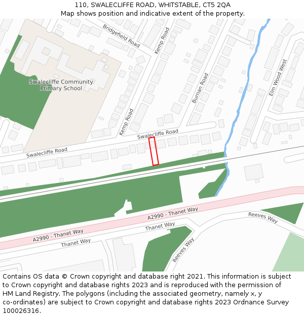 110, SWALECLIFFE ROAD, WHITSTABLE, CT5 2QA: Location map and indicative extent of plot
