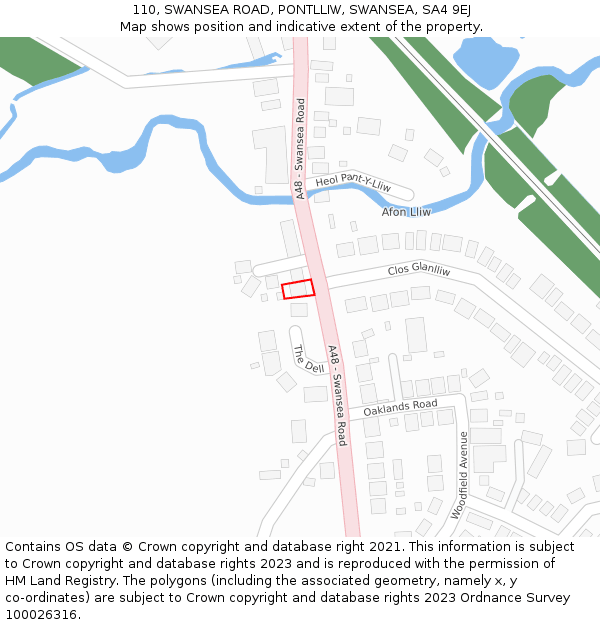 110, SWANSEA ROAD, PONTLLIW, SWANSEA, SA4 9EJ: Location map and indicative extent of plot