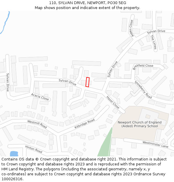 110, SYLVAN DRIVE, NEWPORT, PO30 5EG: Location map and indicative extent of plot