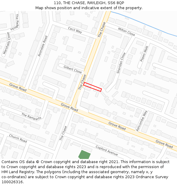 110, THE CHASE, RAYLEIGH, SS6 8QP: Location map and indicative extent of plot