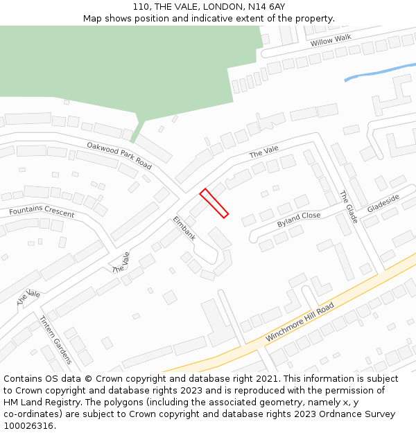 110, THE VALE, LONDON, N14 6AY: Location map and indicative extent of plot