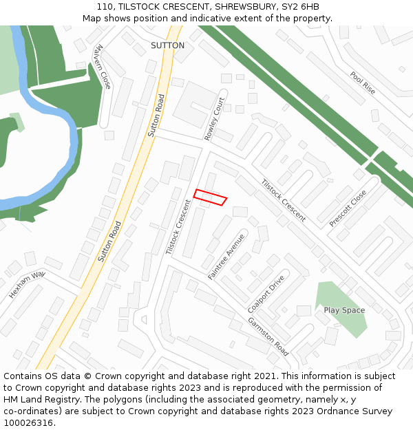 110, TILSTOCK CRESCENT, SHREWSBURY, SY2 6HB: Location map and indicative extent of plot