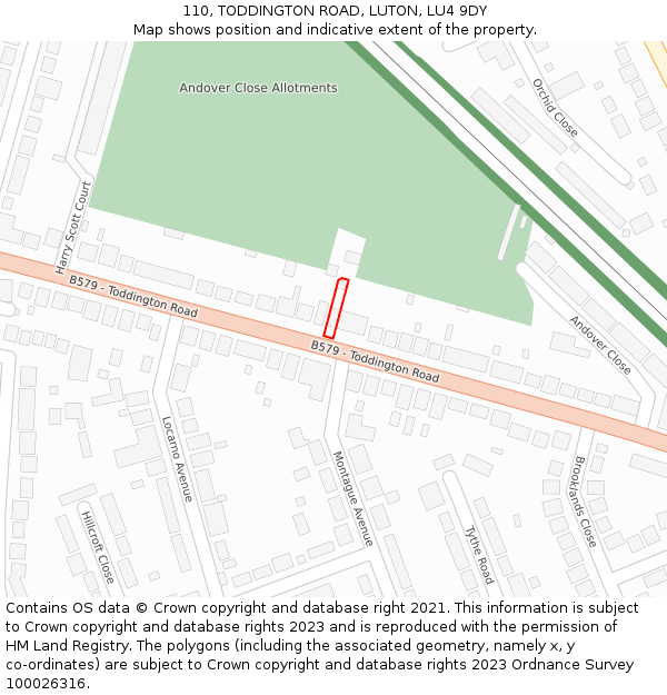 110, TODDINGTON ROAD, LUTON, LU4 9DY: Location map and indicative extent of plot