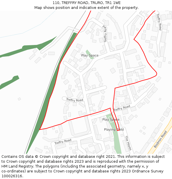 110, TREFFRY ROAD, TRURO, TR1 1WE: Location map and indicative extent of plot