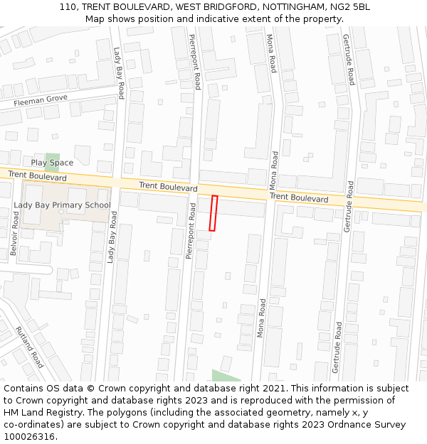 110, TRENT BOULEVARD, WEST BRIDGFORD, NOTTINGHAM, NG2 5BL: Location map and indicative extent of plot