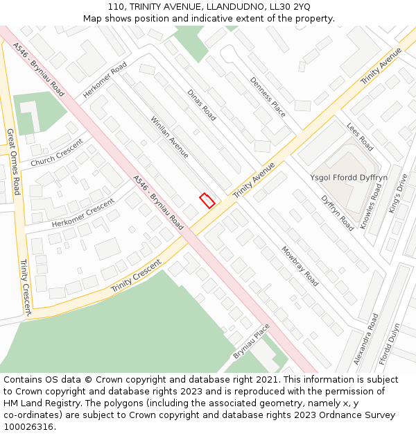 110, TRINITY AVENUE, LLANDUDNO, LL30 2YQ: Location map and indicative extent of plot