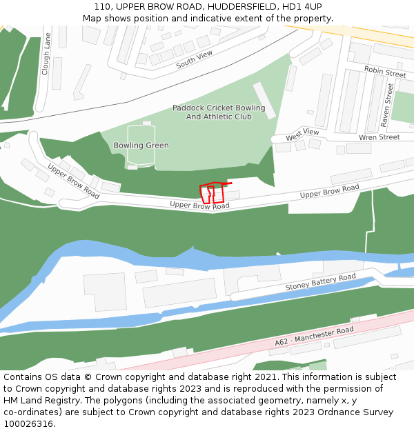 110, UPPER BROW ROAD, HUDDERSFIELD, HD1 4UP: Location map and indicative extent of plot