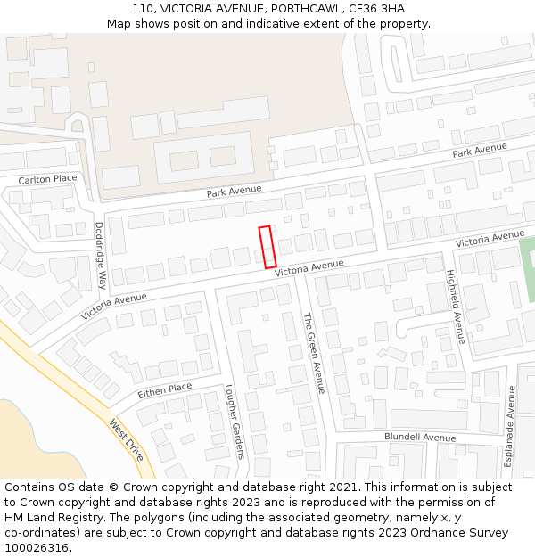 110, VICTORIA AVENUE, PORTHCAWL, CF36 3HA: Location map and indicative extent of plot