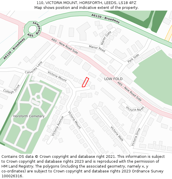 110, VICTORIA MOUNT, HORSFORTH, LEEDS, LS18 4PZ: Location map and indicative extent of plot