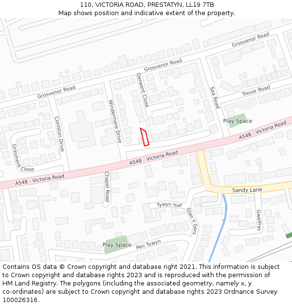 110, VICTORIA ROAD, PRESTATYN, LL19 7TB: Location map and indicative extent of plot