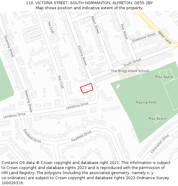 110, VICTORIA STREET, SOUTH NORMANTON, ALFRETON, DE55 2BY: Location map and indicative extent of plot