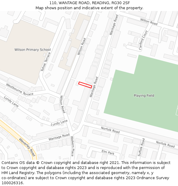 110, WANTAGE ROAD, READING, RG30 2SF: Location map and indicative extent of plot