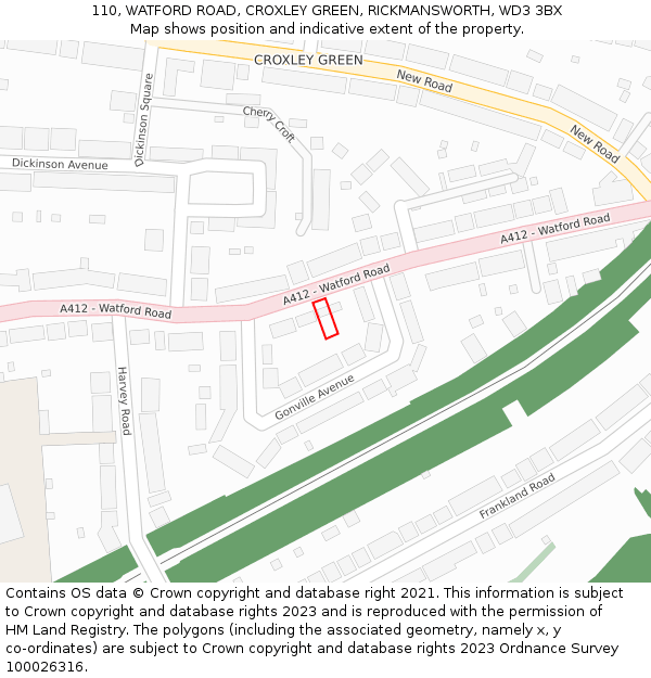110, WATFORD ROAD, CROXLEY GREEN, RICKMANSWORTH, WD3 3BX: Location map and indicative extent of plot