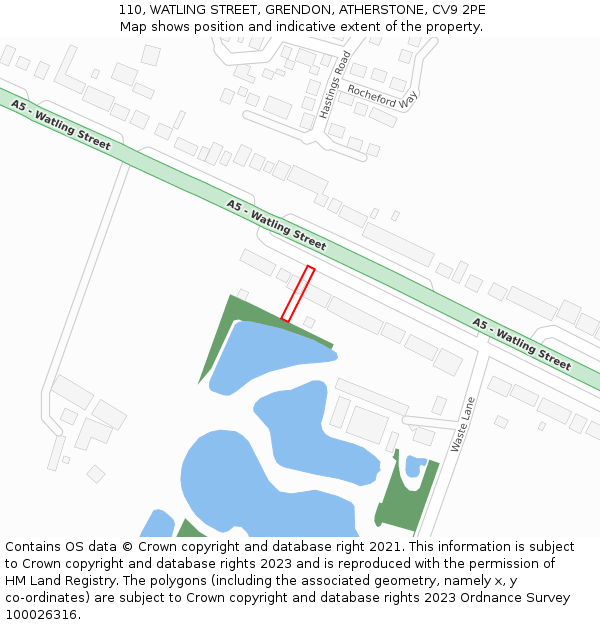 110, WATLING STREET, GRENDON, ATHERSTONE, CV9 2PE: Location map and indicative extent of plot