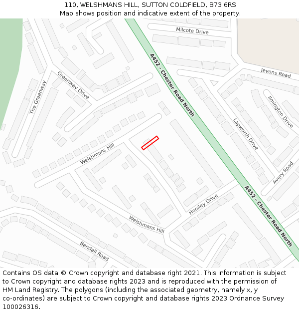 110, WELSHMANS HILL, SUTTON COLDFIELD, B73 6RS: Location map and indicative extent of plot