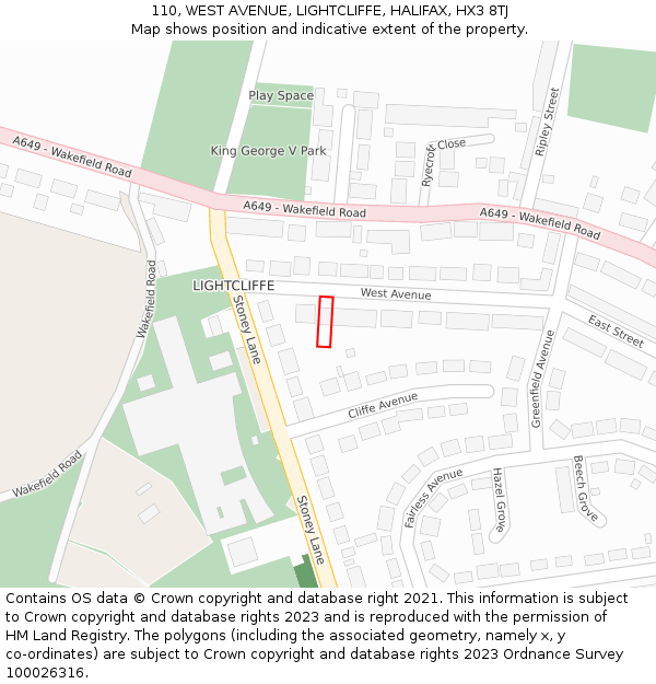 110, WEST AVENUE, LIGHTCLIFFE, HALIFAX, HX3 8TJ: Location map and indicative extent of plot