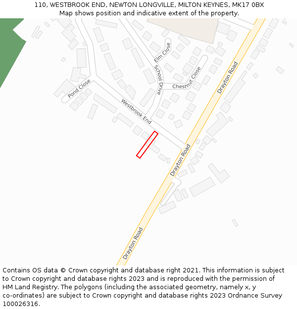 110, WESTBROOK END, NEWTON LONGVILLE, MILTON KEYNES, MK17 0BX: Location map and indicative extent of plot