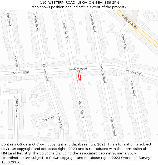 110, WESTERN ROAD, LEIGH-ON-SEA, SS9 2PN: Location map and indicative extent of plot