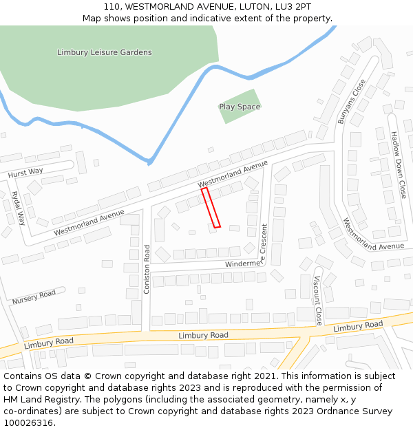 110, WESTMORLAND AVENUE, LUTON, LU3 2PT: Location map and indicative extent of plot