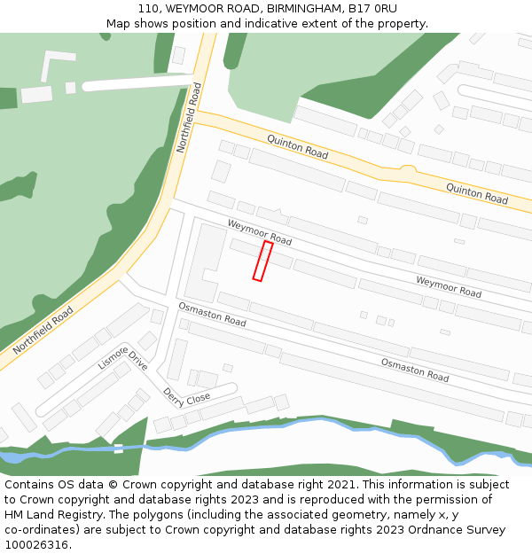 110, WEYMOOR ROAD, BIRMINGHAM, B17 0RU: Location map and indicative extent of plot