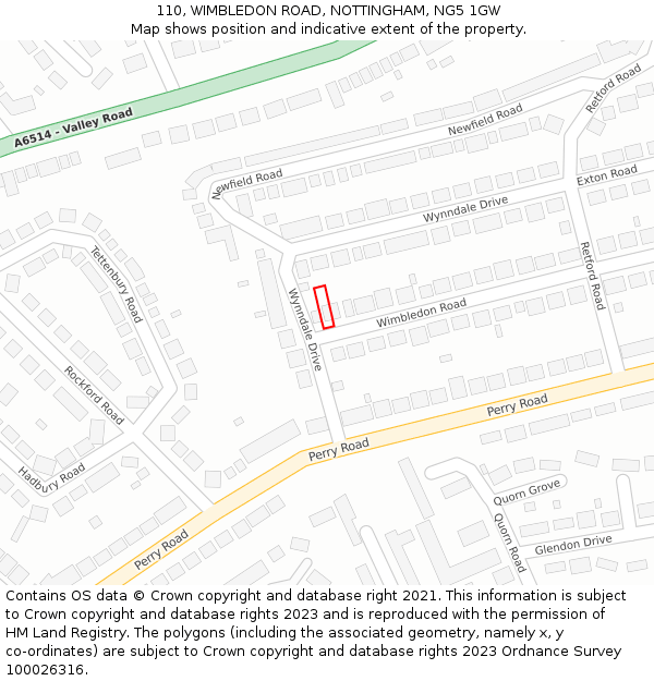 110, WIMBLEDON ROAD, NOTTINGHAM, NG5 1GW: Location map and indicative extent of plot