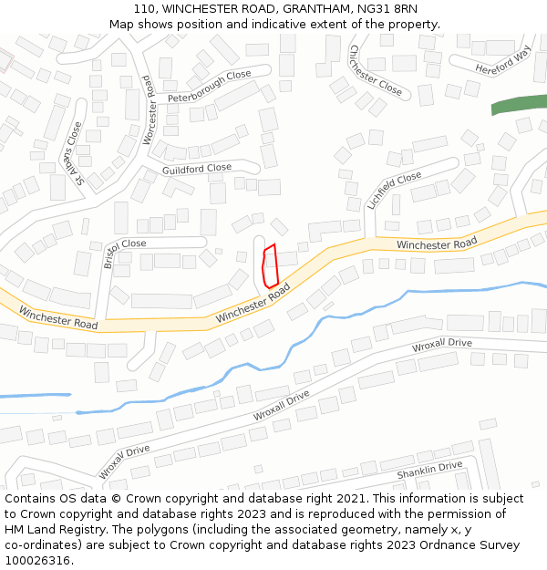 110, WINCHESTER ROAD, GRANTHAM, NG31 8RN: Location map and indicative extent of plot