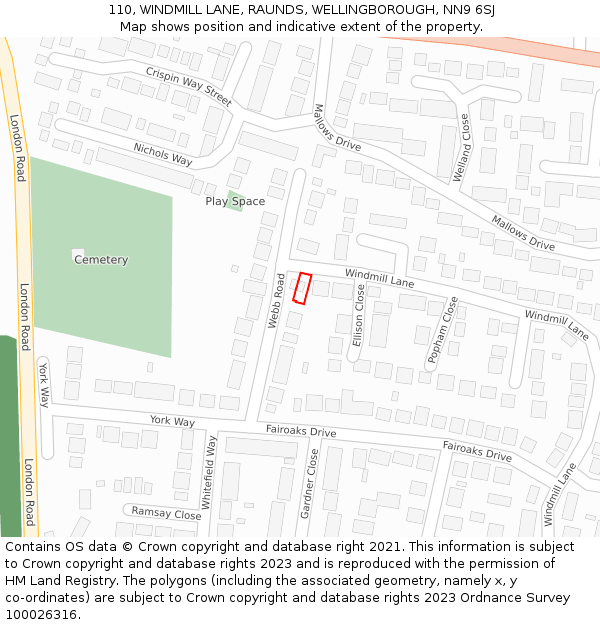 110, WINDMILL LANE, RAUNDS, WELLINGBOROUGH, NN9 6SJ: Location map and indicative extent of plot