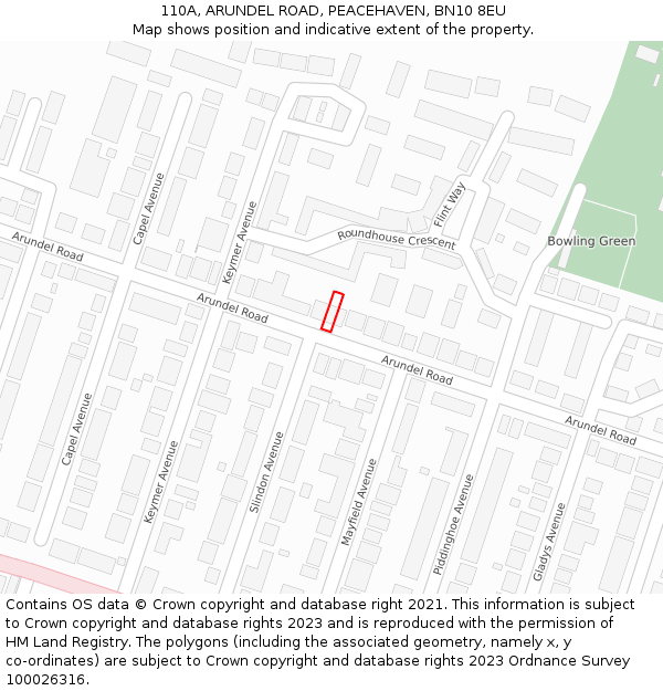 110A, ARUNDEL ROAD, PEACEHAVEN, BN10 8EU: Location map and indicative extent of plot