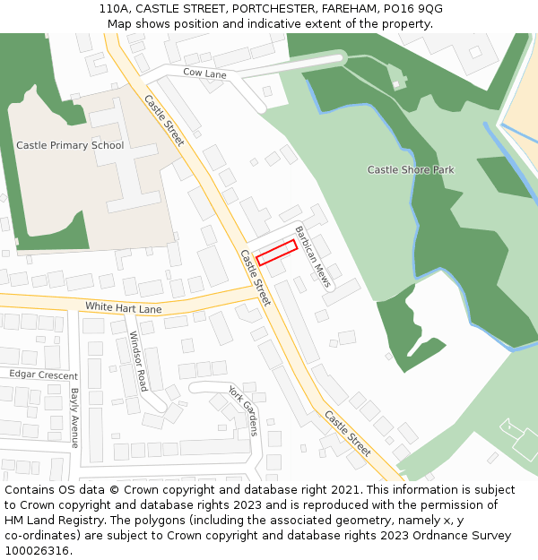 110A, CASTLE STREET, PORTCHESTER, FAREHAM, PO16 9QG: Location map and indicative extent of plot