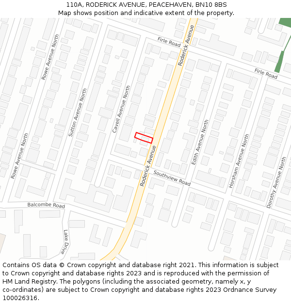 110A, RODERICK AVENUE, PEACEHAVEN, BN10 8BS: Location map and indicative extent of plot