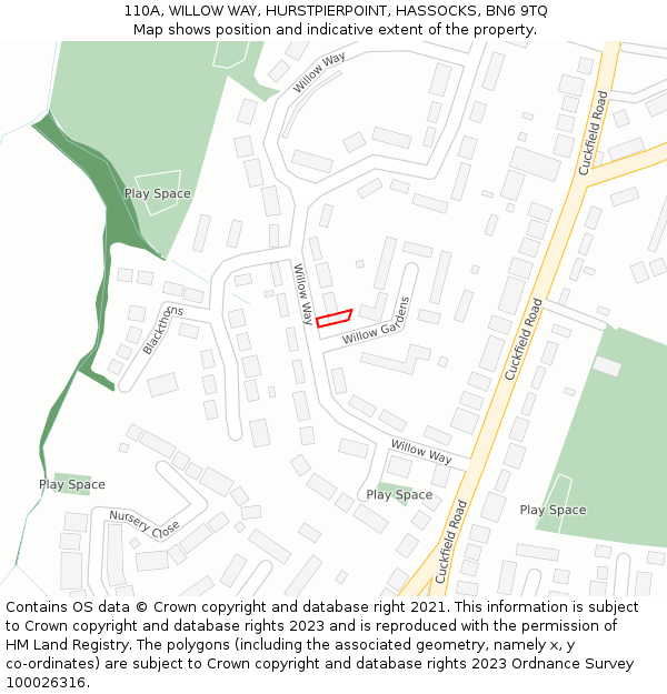 110A, WILLOW WAY, HURSTPIERPOINT, HASSOCKS, BN6 9TQ: Location map and indicative extent of plot