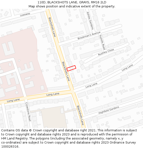 110D, BLACKSHOTS LANE, GRAYS, RM16 2LD: Location map and indicative extent of plot