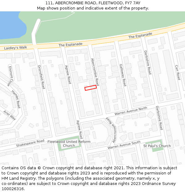 111, ABERCROMBIE ROAD, FLEETWOOD, FY7 7AY: Location map and indicative extent of plot